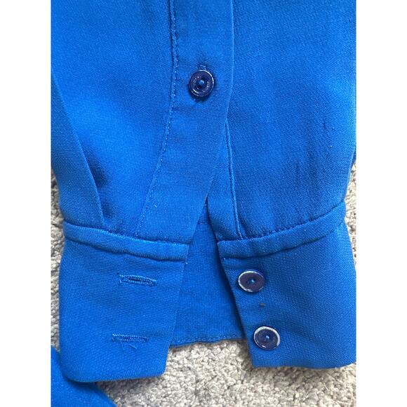 Vince 100% Silk Long Sleeve Collared Mini Shirt Dress Solid Cobalt Blue EUC M/8 - Picture 5 of 8